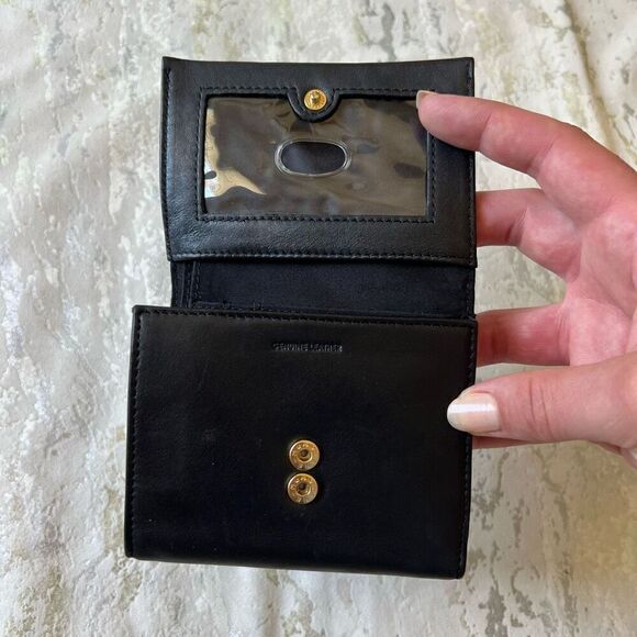 Liz Claiborne 90s Y2K Tri  Fold Leather Wallet Black Gold Hardware - Picture 2 of 8